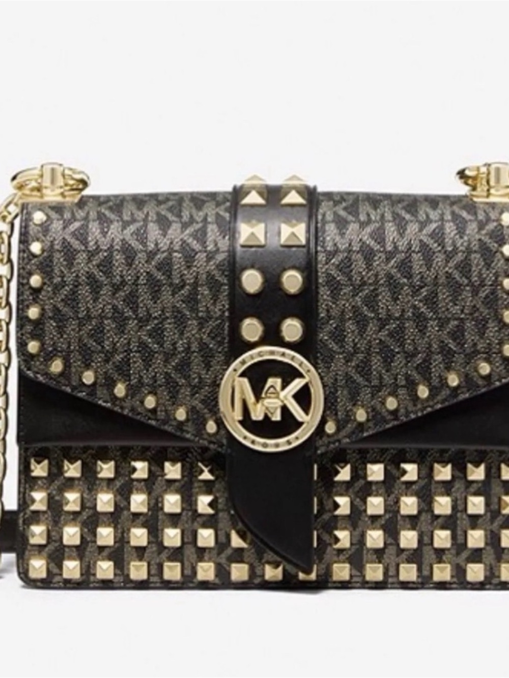 NIB Michael Kors Greenwich Studded Metallic Logo Crossbody Bag